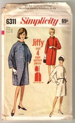 6311 SIMPLICITY 66 SIMPLE SEW JIFFY LINED MANDARIN COLLAR COAT PATTERN 16 36 UNCUT